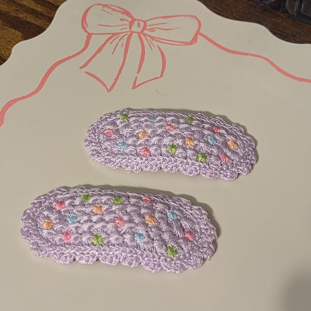Set Of 2 Lavender Crochet Hair Snap Clips New!